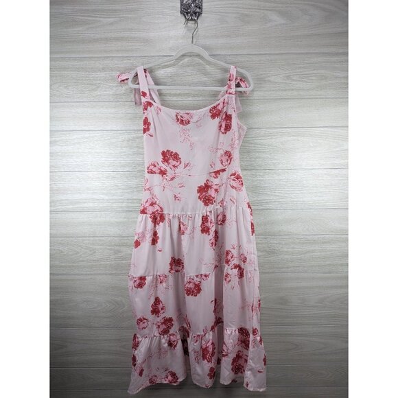 Bow Tie Strap Pink Floral Tiered Dress - Picture 6 of 7